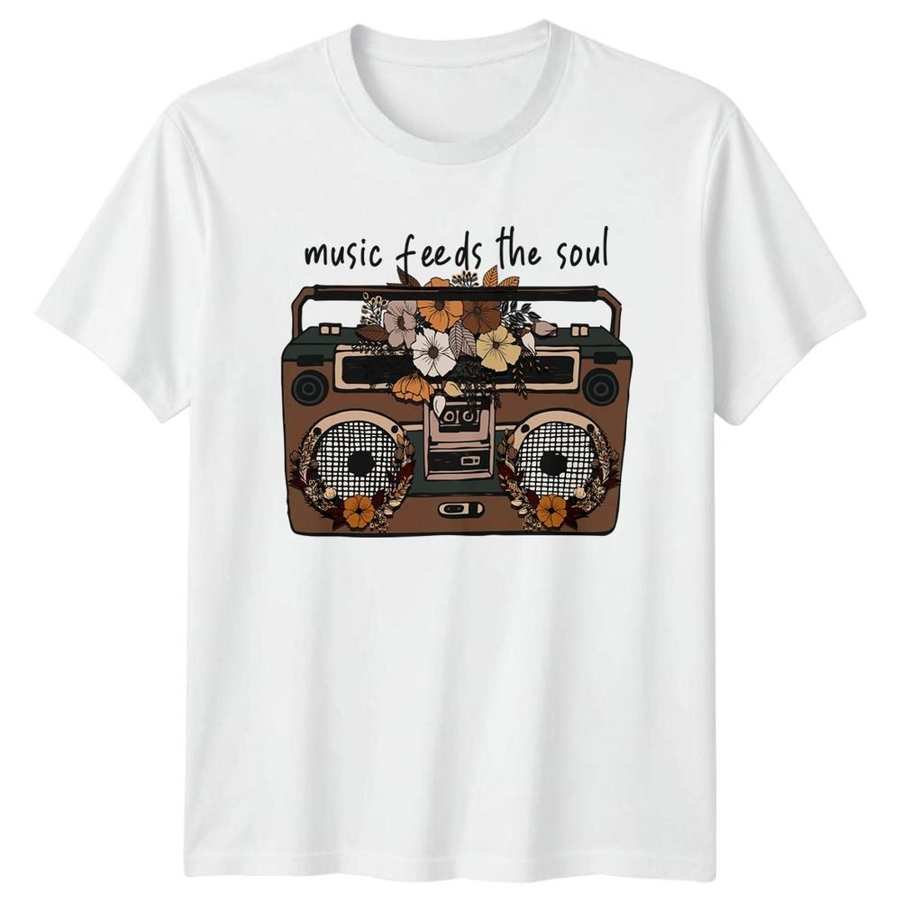 Music Feeds The Soul Unisexs TShirt Retro Boombox Music Lover S