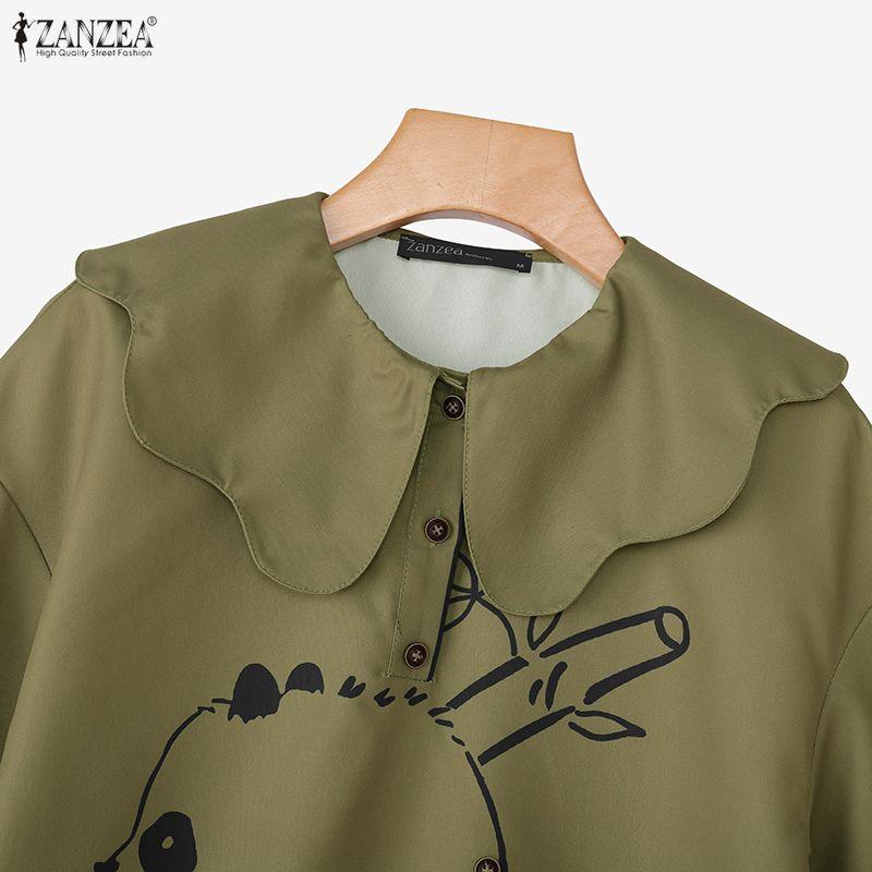 ZANZEA Women Casual Doll Collar Summer Half Sleeve Print Blouse