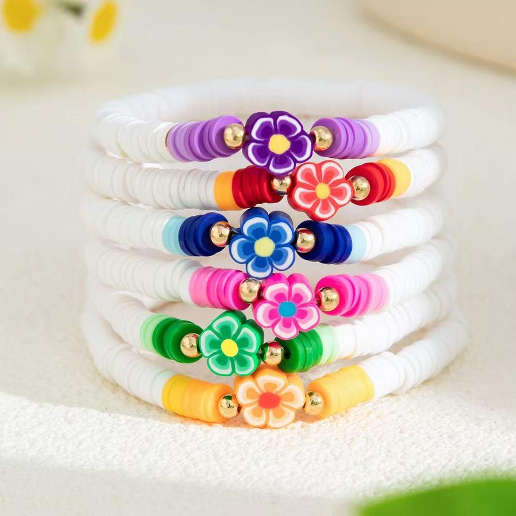 Bohemian Colorful Floral Polymer Clay Elastic Bracelet Set