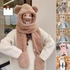 Plush Beanie Hat Scarf Cartoon Bear Ear Protection Cap Fashion Integrated Hat Scarf  Woman Girls
