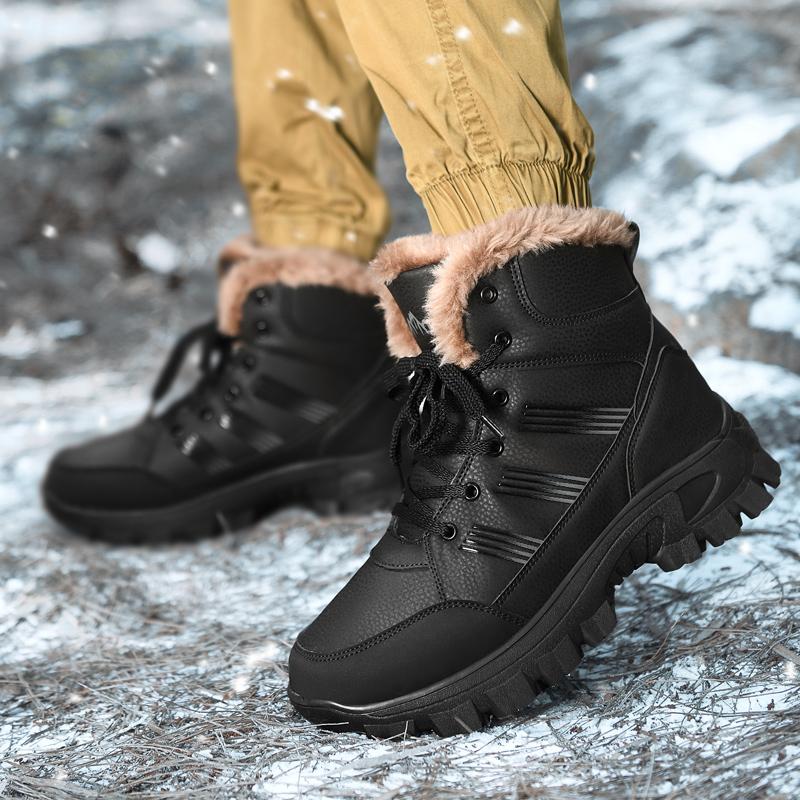 Men's Winter Boots  Warm Waterproof Non-Slip Plush Sneakers Shoes Male Winter Tenis Boots Comfortable Slip-On Plush Lined