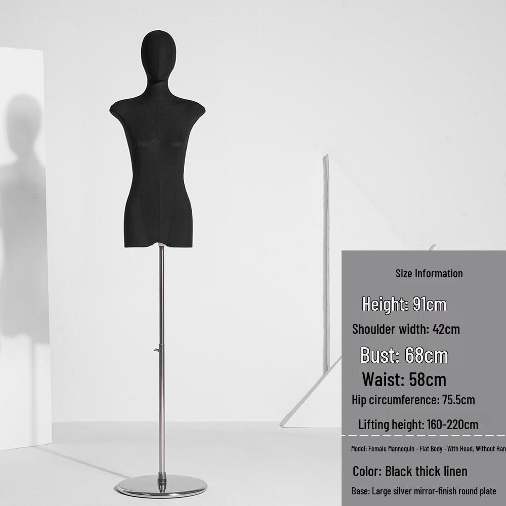 Korean Style Women's Clothing Flat Chest Mannequin Display Stand - Black Full Body