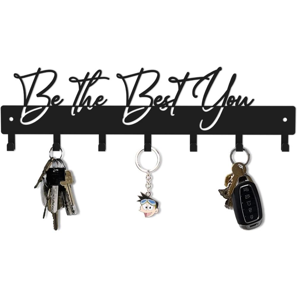 

Black Metal Key Holder Wall Mount, 7 Hooks Key Rack for Entryway Hallway, Decorative Have a Great Day Sign Home Decor