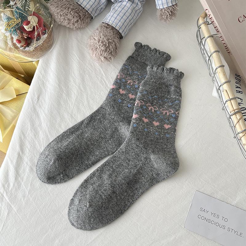 

Женские шерстяные носки в стиле ретро с узором «Фэр-Айл»: Толстый, теплый, средней толщины, в японском стиле, защита от холода, точечный рисунок. One Size