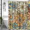 ~O~Colorful retro hippie flower shower curtain, bathroom decoration shower curtain, waterproof shower curtain with hooks