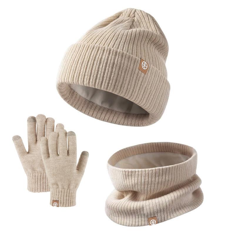 Winter Strick Woll Bommelmütze, Schal, Handschuhe, 3-teiliges Set, Kinder Samt Warme Mütze