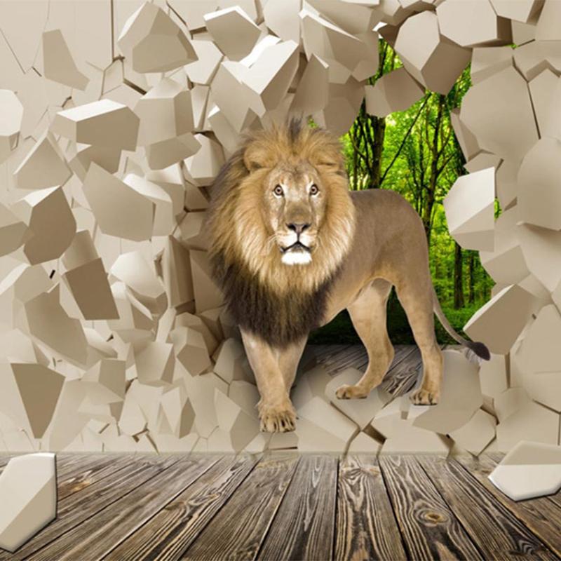 3D Stereo Lion Broken Wall Mural Photo Wallpaper for Wall Living Room TV Background Room Decor Size Wall Papers