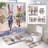 Disney Zootopia Movie Bathroom Accessories Set, 4 Pieces Waterproof Polyester Shower Curtain with Rings, Trendy Decor