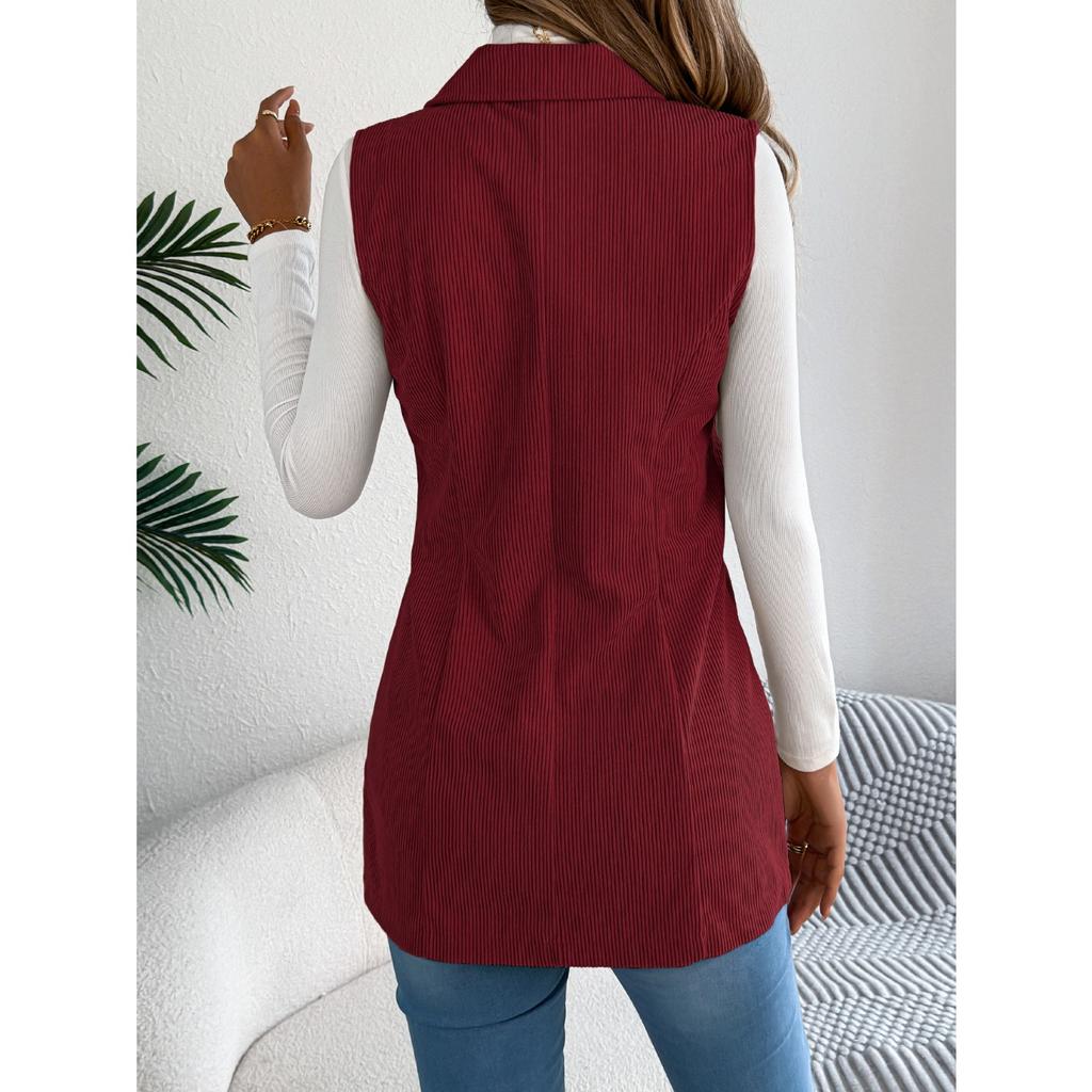 QICED Autumn and Winter Casual Single-breasted Suit Collar Corduroy Vest Jacket for Women