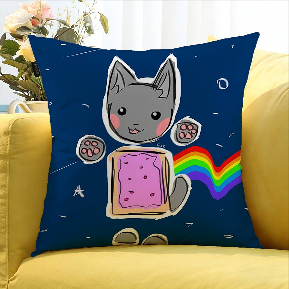 cute Rainbow Alien Nyan Cat Various Sizes Square Pillow Case For Car Home Bedchamber Decor
