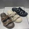 Spring and Summer New Round Head Flat Bottom Women's Shoes Thick Sole Metal Buckle Rivet Cool Slippers Women's Shoes