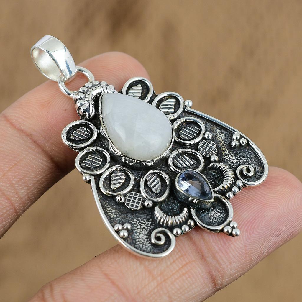 Gift For Women Pendant 925 Sterling Silver Natural Rainbow Moonstone Gemstone
