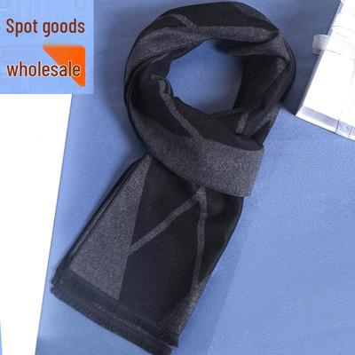 2025 Winter Men's Black Grey Plaid Imitation Cashmere Scarf