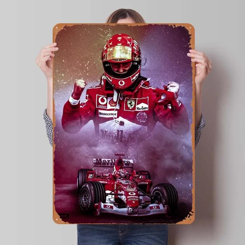 Michael Schumacher Metalowy Znak Plakaty Wyścigowe Dekoracja Dekoracja Ścienna Dekoracja Pokoju Dziennego Mężczyzna Vintage Elementy Dekoracyjne do Domu Mural Artystyczny
