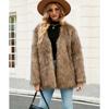 Women's Mid-Length Grey Faux Raccoon Fur Coat Open Front Warm Winter Jacket Casual Streetwear