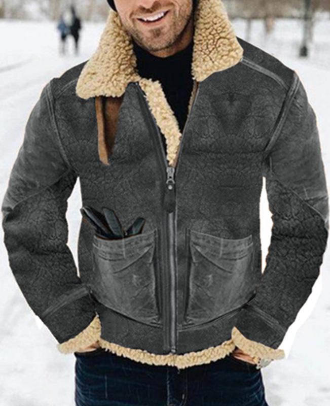Men's Mid-length Suede Faux Leather Jacket with Shearling Lining - Available in 7 Colors & 8 Sizes