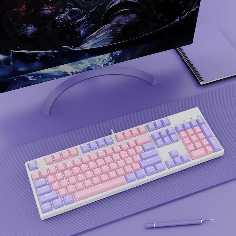 Hot-Swappable 104-Key Mechanical Gaming Keyboard for Girls, Wired, Blue/Black/Brown/Red Switches, Dual-Color Design