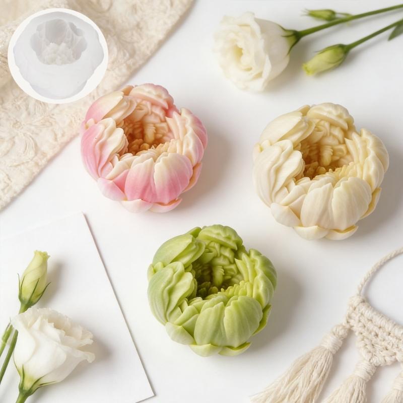 Paeonia Lactiflora Flower Silicone Molds Food Grade Silicone Easy Demold for Resin Casting Candle Soap Chocolate Baking