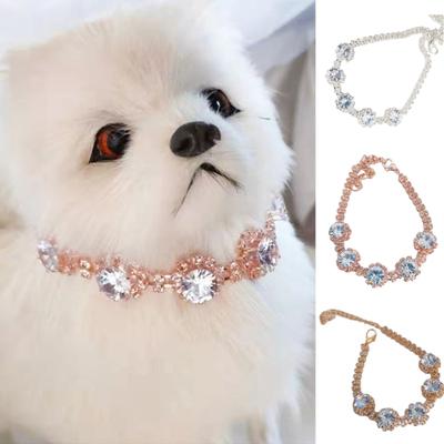 Pet Necklace Glitter Rhinestone Eco-Friendly Faux Pearl Dog Collar Jeweled Puppy Cat Accessories for