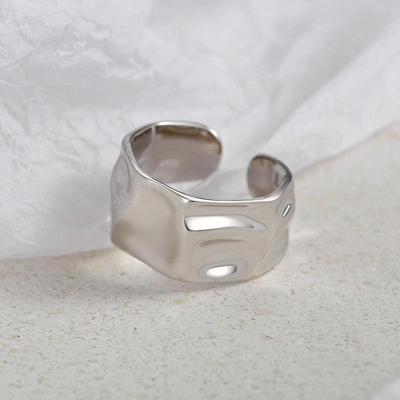 S925 Sterling Silver Irregular Convex Wide Face Ring Medium Cold High-Grade INS Style Women's Ring Bracelet