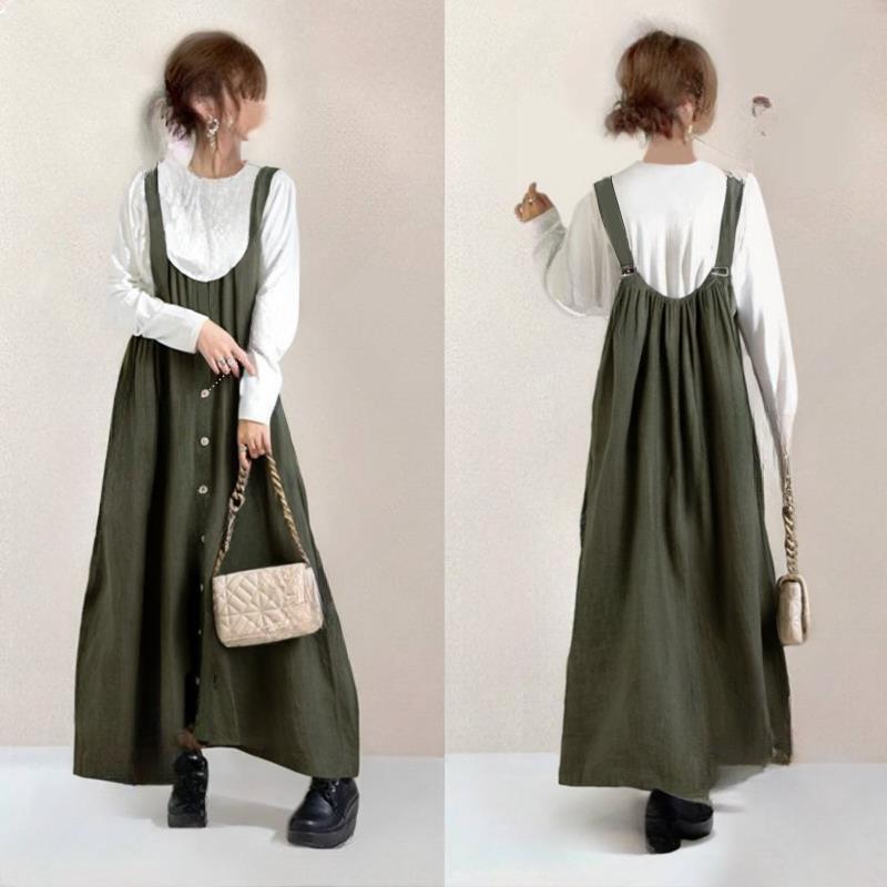 Spot Japanese 2026 Spring/Autumn Fashion Sleeveless Adjustable Strap Dress Small зелёный