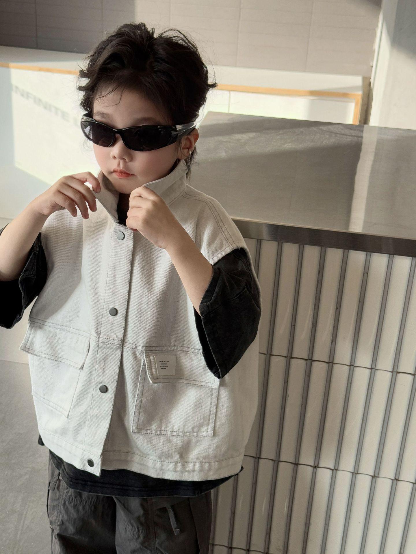 

Модный детский рабочий жилет в корейском стиле 2025 года с накладными карманами 110 cm грязно-белый