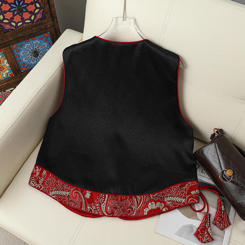 Women's Red Sleeveless Vest with Chinese Embroidery - Stylish & Versatile