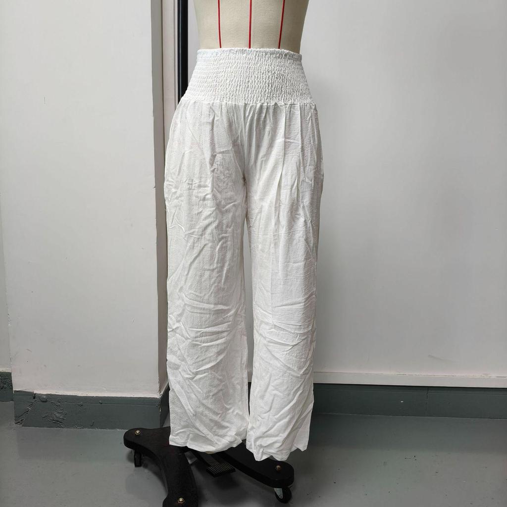 2026 Spring/Summer Women's Casual Loose Cotton Ruched Distressed Mid-rise Pants