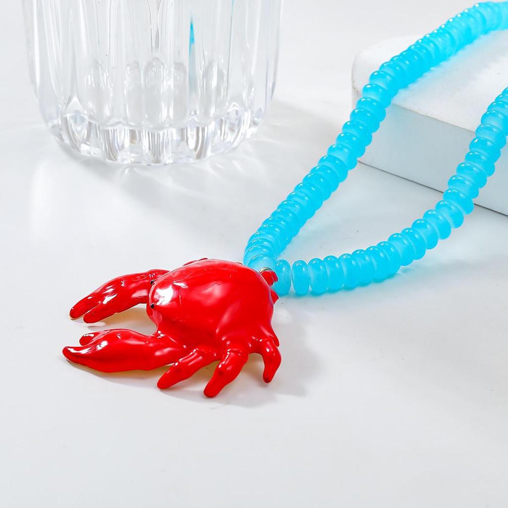 Red Crab Pendant Necklace - Summer Beach Ocean Style, Exaggerated Hip-Hop Accessory for Women.
