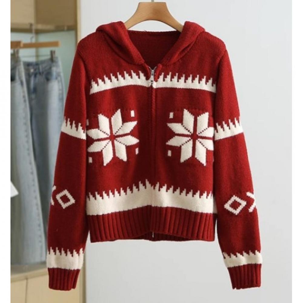 Rellawear Men American Snow Pattern Sweater Zip Up 2colors