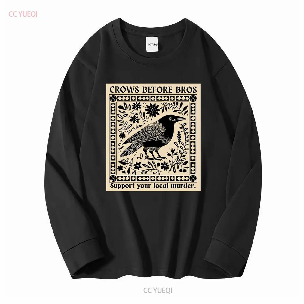 Crows Before Bros Support Your Local Murder Soft Style T Shirt Vintage Washed Graphic Designer Clothes Homme Comfortable