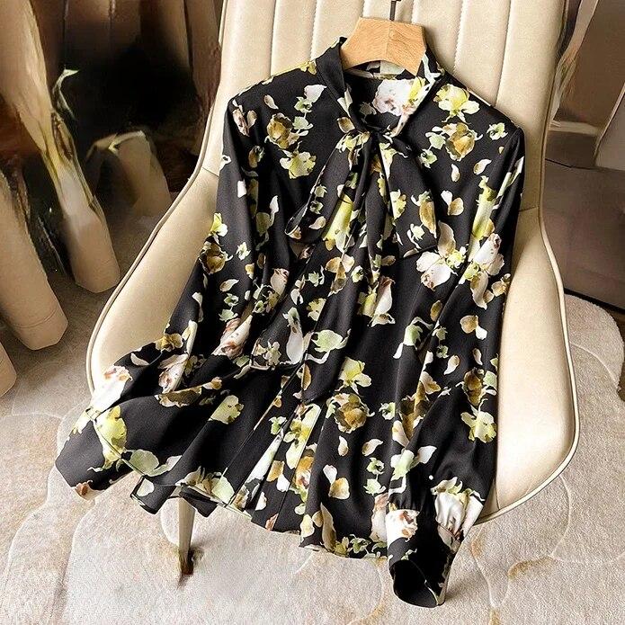 

Осень 2023, шелковая рубашка, модная повседневная свободная рубашка с длинным рукавом, топы с принтом, женская офисная одежда, топы, элегантный топ Blusas 29957 XXXL орион