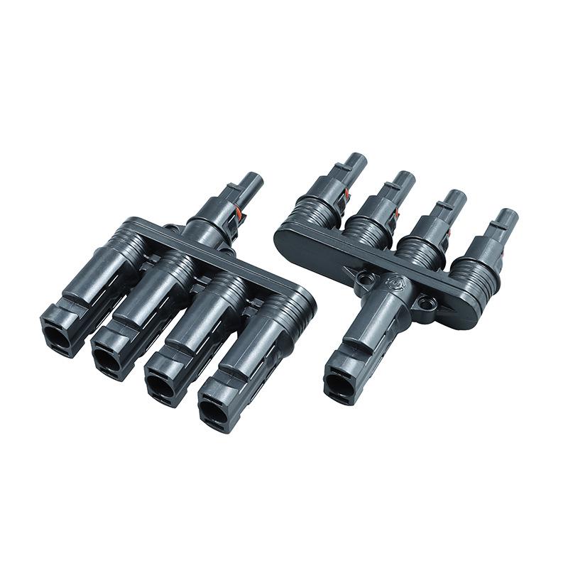 T-Type 4-to-1 MC4 Photovoltaic Connector, IP68 Waterproof, 1000V/50A
