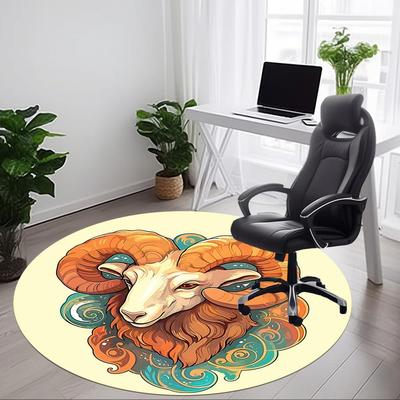 1pc Ram Zodiac Office Round Area Rug, Mat Suitable For Office, Under Office Chairs Bedroom Living Room Home Decor, Room Deco