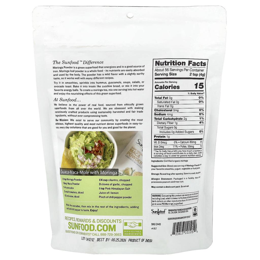 Organic Moringa Powder, 8 Oz (227 G)