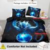 Fantasy Blue Dragon Duvet Cover Set: Ancient Wild Dragon Pattern Bedding, 3D Dragon Double Bed Set Western Dragon Double Bed Set