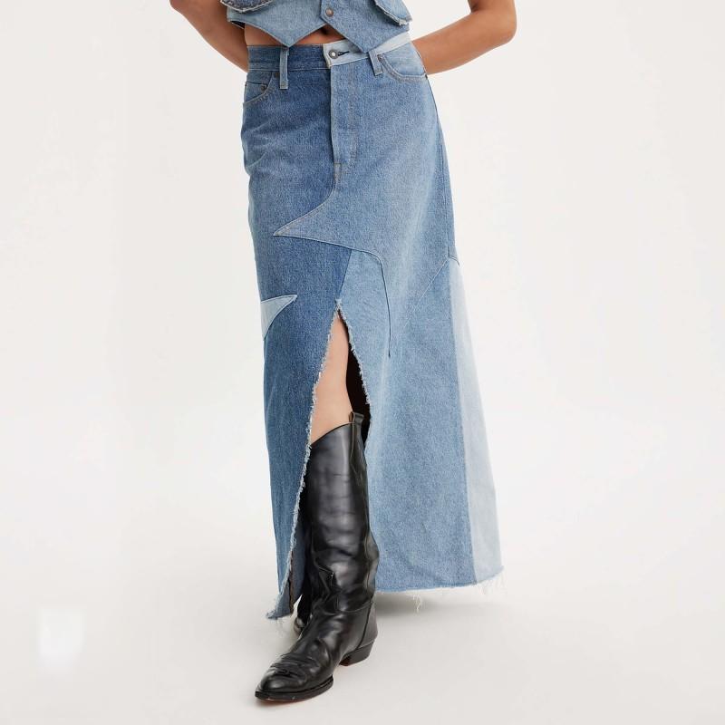 Levis SS24 Rainbow Series Color Block Comfortable Denim Maxi Skirt Women Skirts Denim-Blue A8395-0000