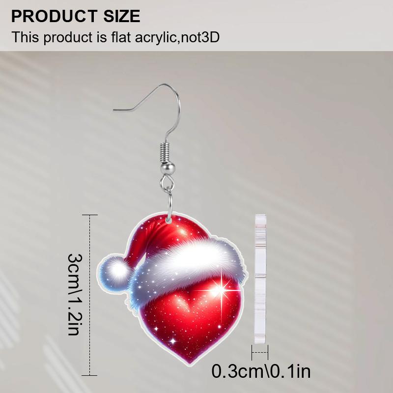 2D Flat 2pairs Y2K Fashion Christmas Hat Heart-Shaped Wine Glass Acrylic Dangle Earrings, Perfect Gift for Women, Christmas Party Jewelry
