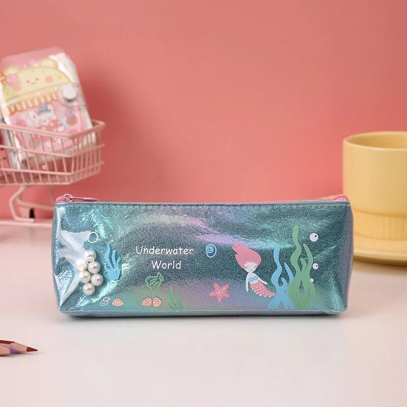 1 Piece Cute Mermaid Pearl Pen Pencil Bag Stationary Receive Tools Makeup Pouch Cosmetics Case