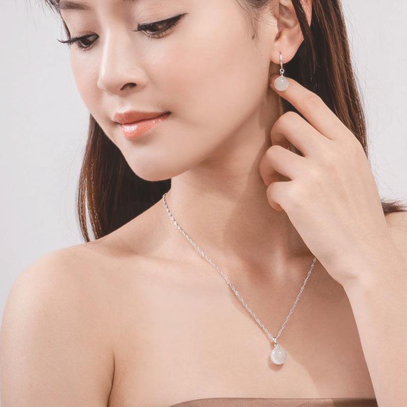 Elegant Cat's Eye Pearl Drop Pendant Necklace in Silver for Women