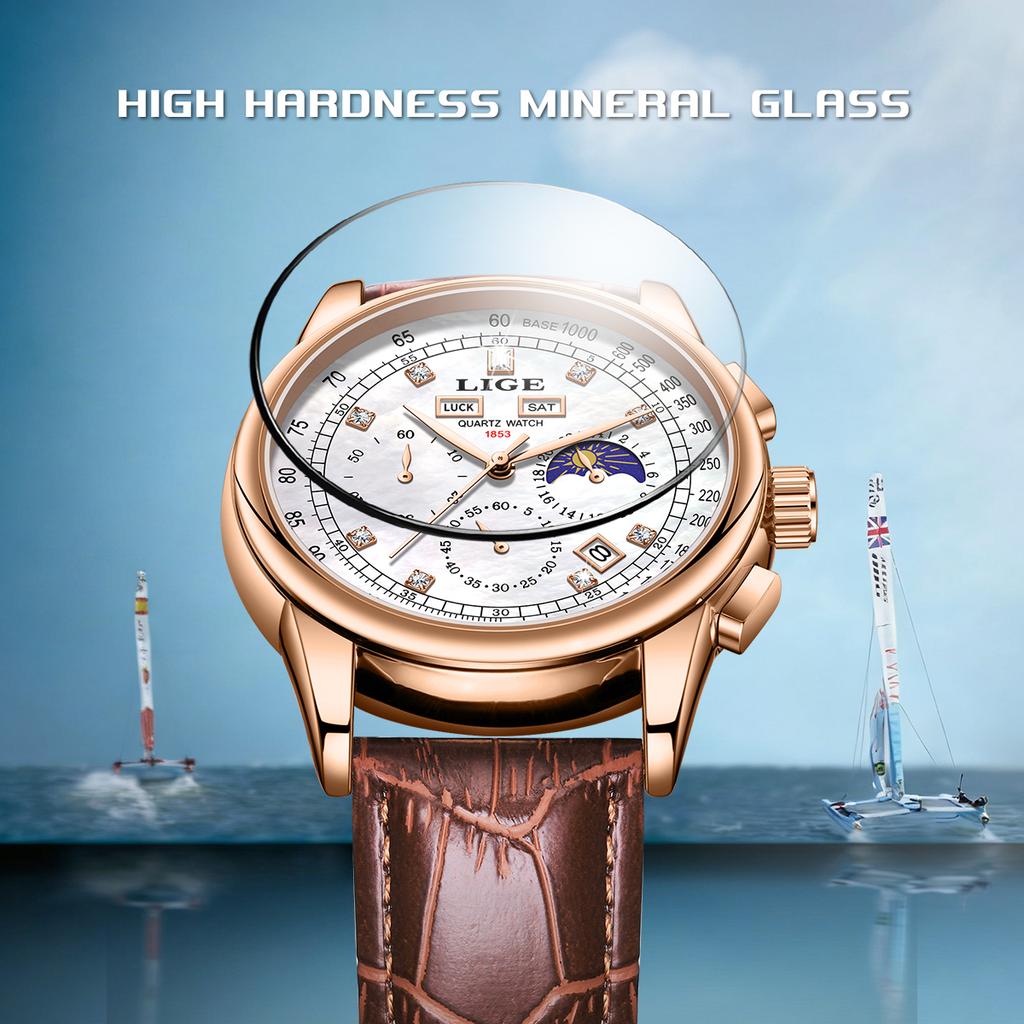 LIGE mens wristwatch Fashion Business Men's Watch luxury male watch Casual calendar moon phase quartz Watches Gift For Men