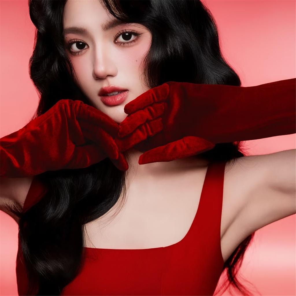 Elegante lange Samt-Abendhandschuhe für Damen Dehnbar Ellbogenlang Vintage 1920er Kostümzubehör Rot