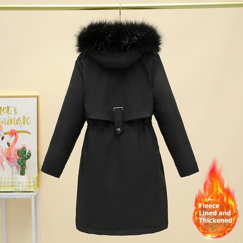 Winter Women's Plush and Thickened Parka Long Loose Large Fur Collar Coat
