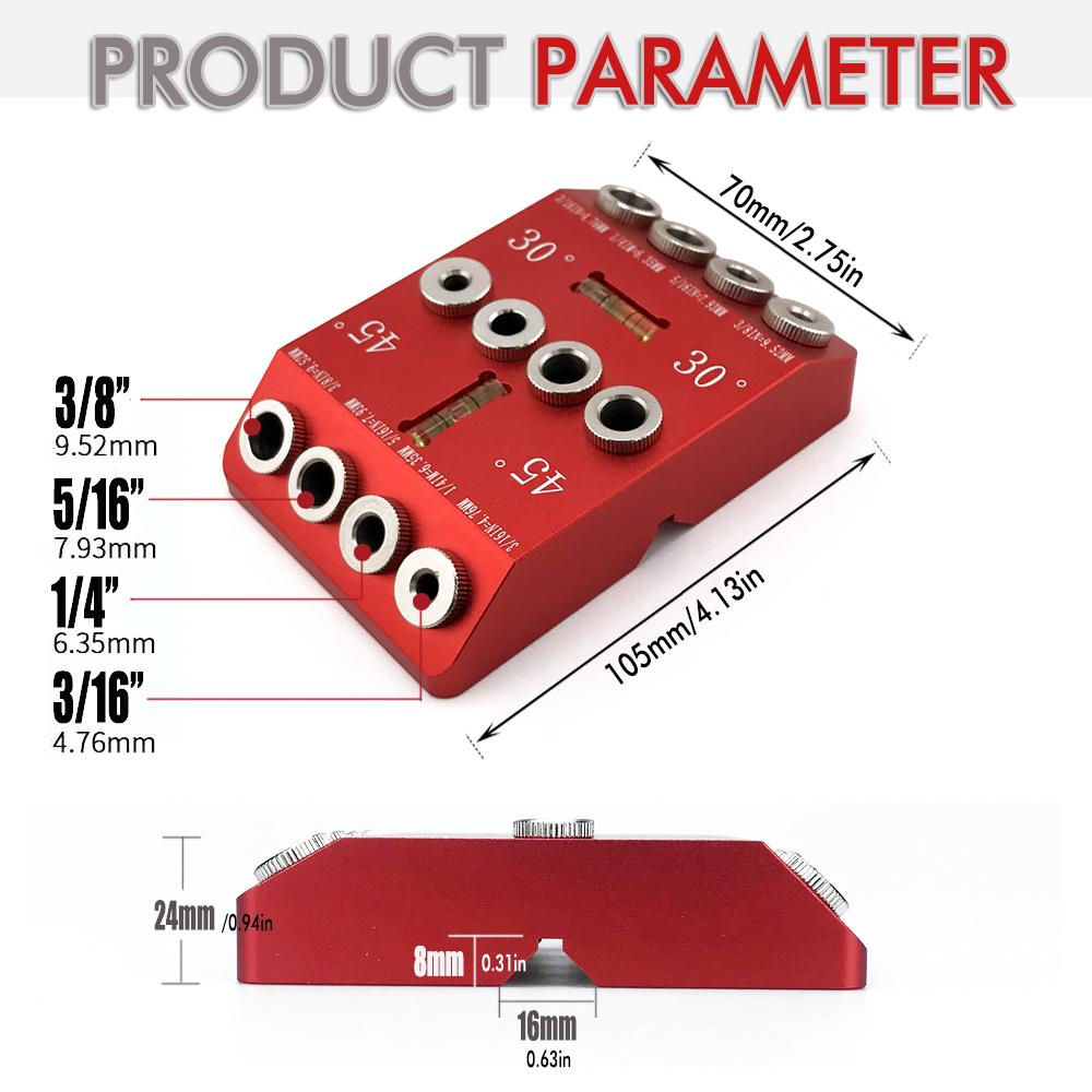 Red 30/45/90 Degree Hole Puncher Pocket Hole Jig with Horizontal Bubble Level Suitable for Punching Holes in Corners/Round Rods