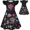 Kids Girls Anime Cartoon Printed Ruffle Sleeves O Neck Casual Dress Halloween Cosplay Costumes