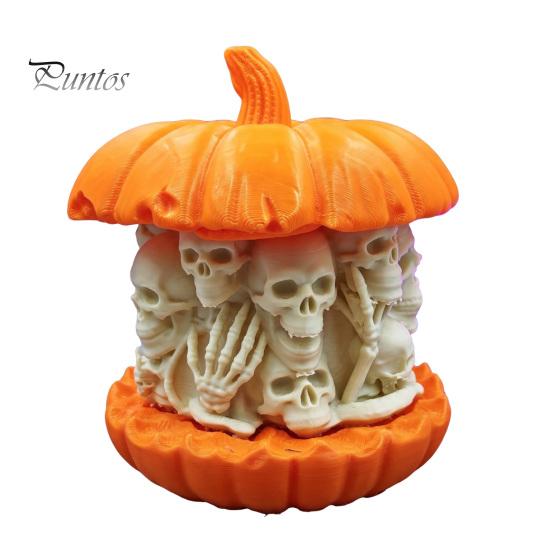 Caving Skull Pumpkin Ornament 3D Printed Figurine, Gothic Skeleton Statue, Statue Creepy for Home Office Holiday Party Spooky Sculpture