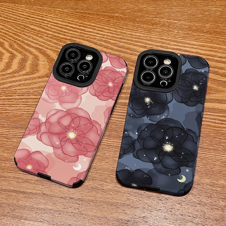 Vertical Grain Floral Printed Leather Soft Silicone Phone Case Back Cover with Camera Lens Full Protection for Samsung