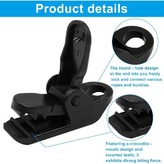 20 Pack Tarp Clips, Black | Windproof & Reusable, For Tent, Awnings, Caravan, Canopies, Car Cover, Swimming Pool Cover Fasteners