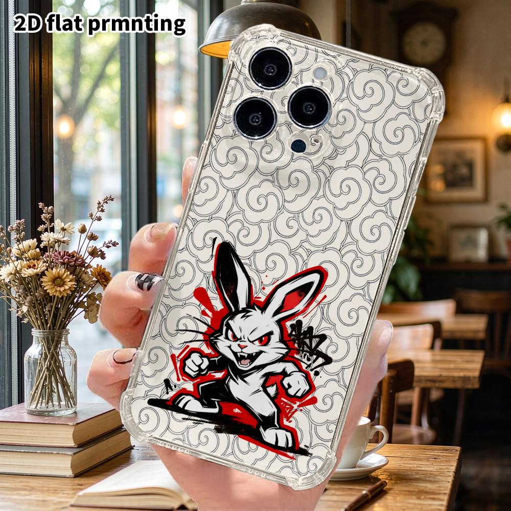 Phone Case: 2D Flat, Suitable for iPhone 18 17 16 15 14 13 Pro, Transparent Corner Protection Case, Boxing Rabbit, Christmas and Halloween Gifts