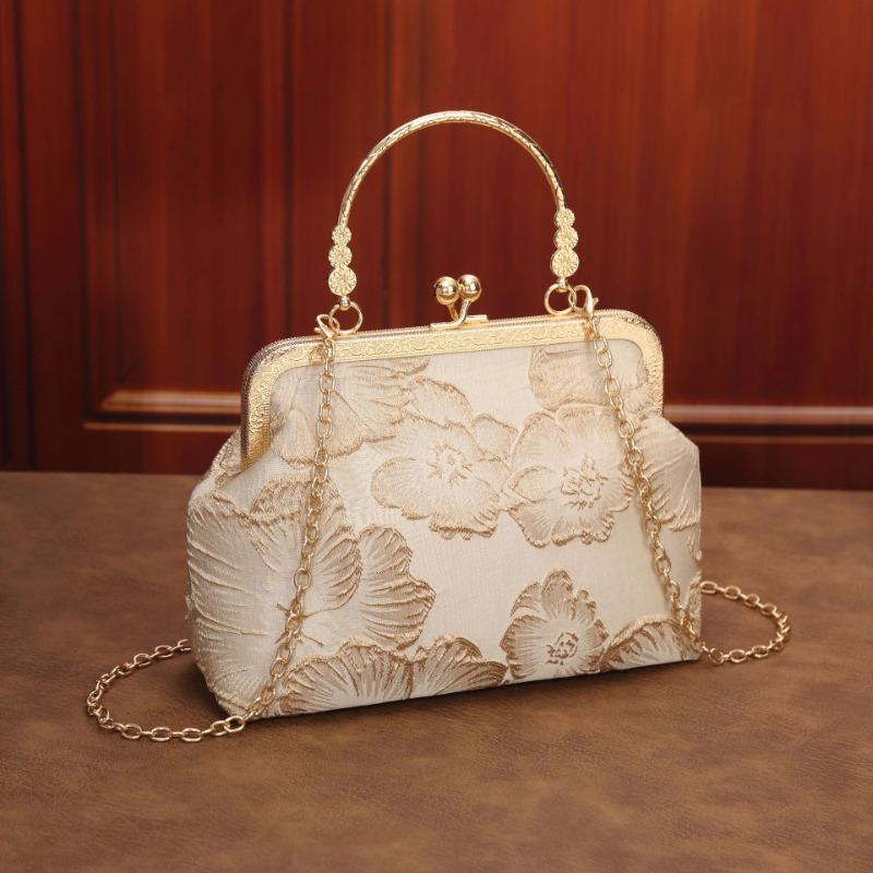 Cheongsam bag temperament elegant dinner clip bag solemn portable mouth gold bag pearl bag crossbody